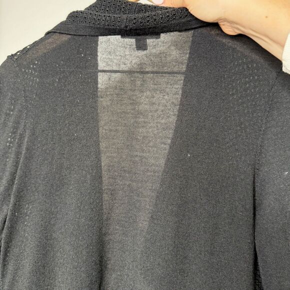 Ann Taylor Womens Open Front Cardigan Medium Black Knit Merino Wool Blend Office - Picture 9 of 9